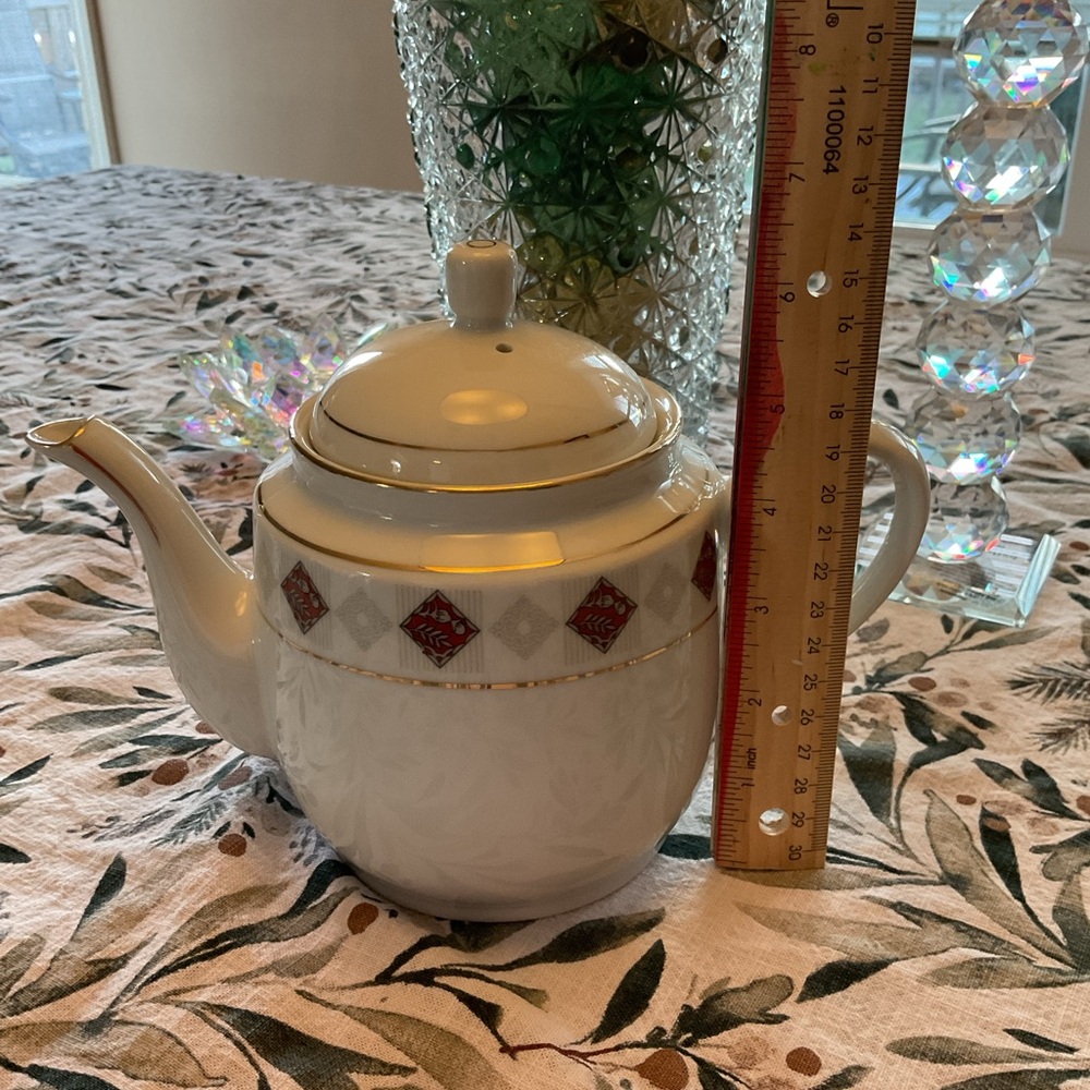 Vintage White and Red Teapot